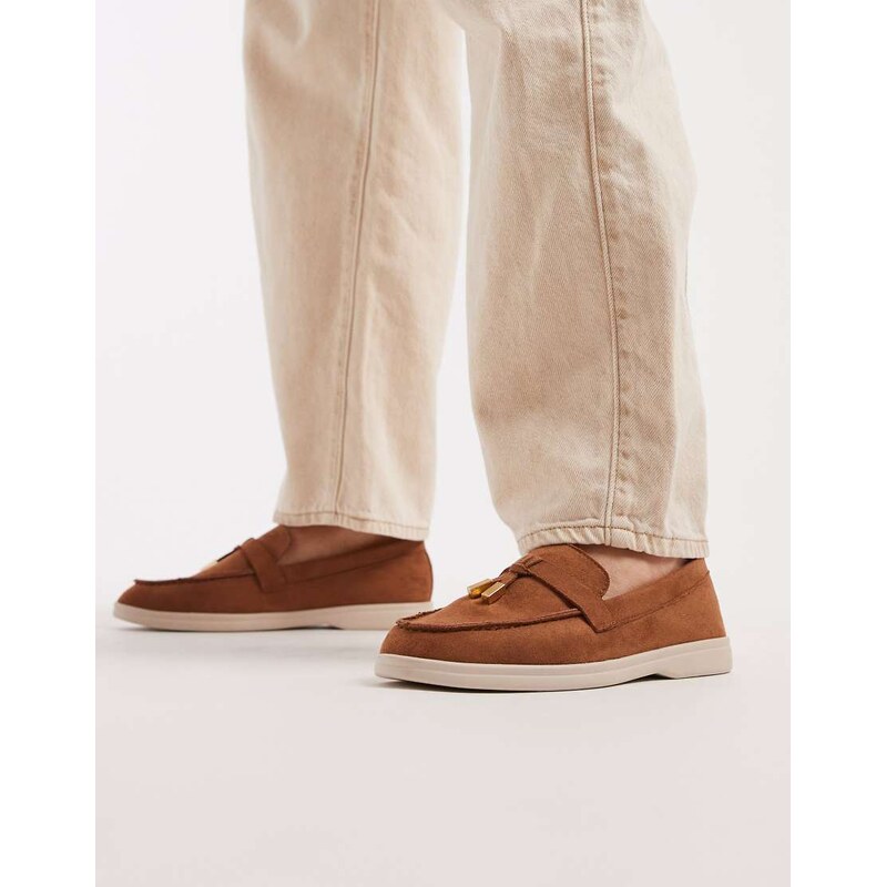 SEQWL Panther tassel trim loafer in faux suede camel with white sole 115519121