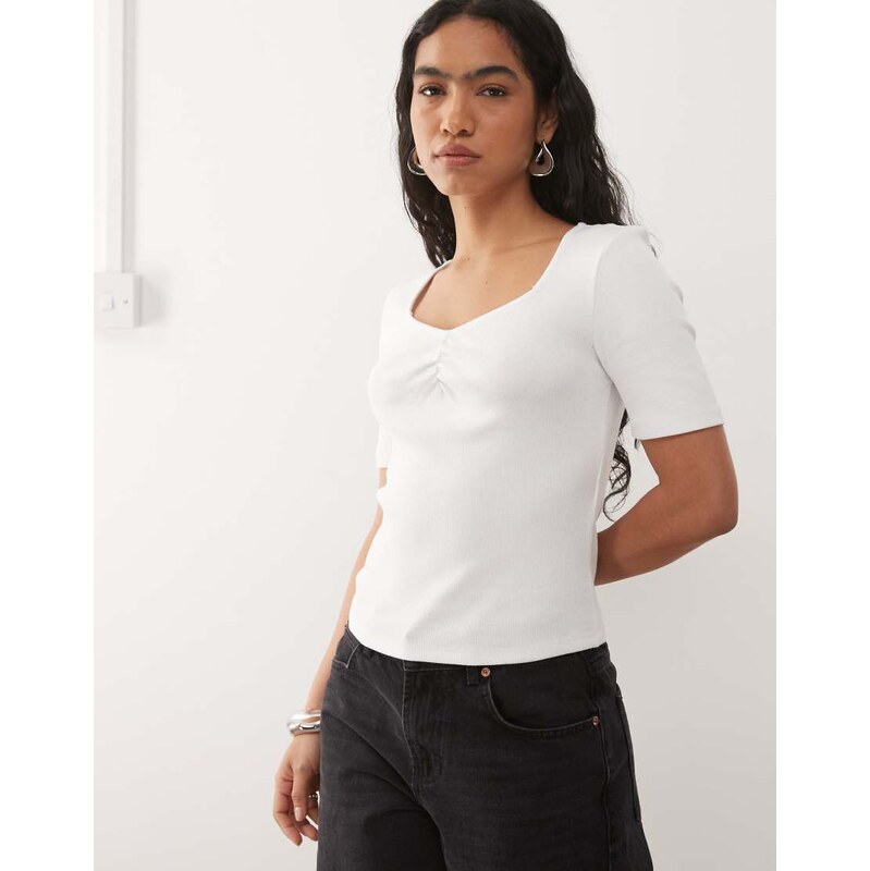 Noisy May ribbed square neck rib t-shirt with ruche detail in