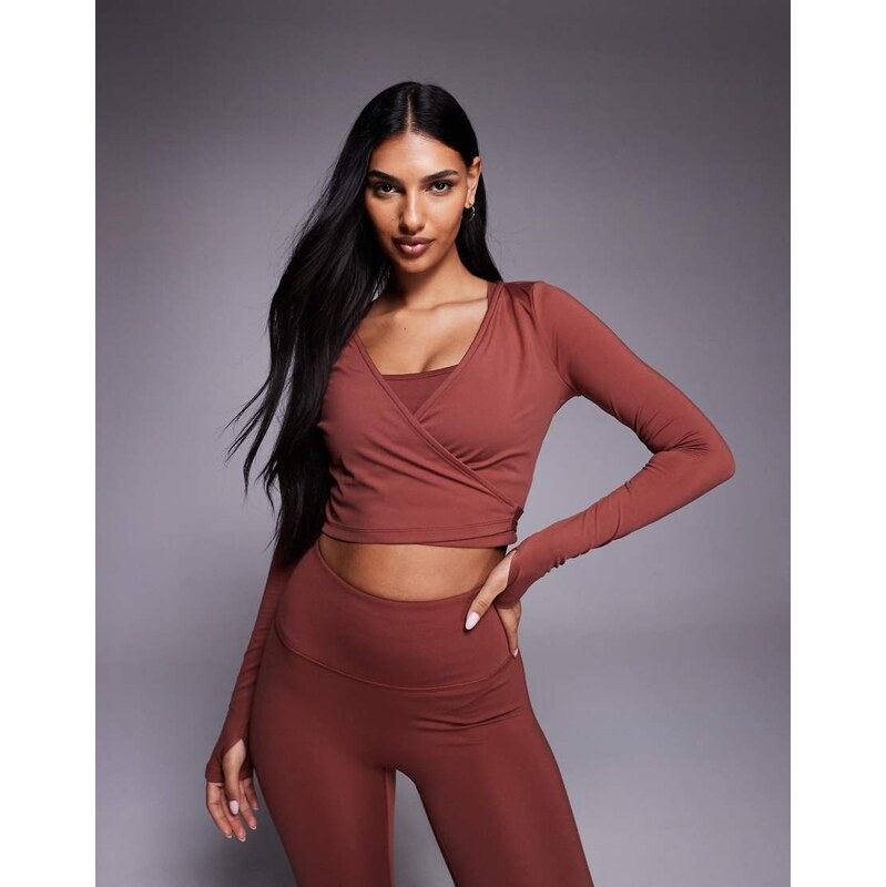 4505 soft touch ballet wrap long sleeve top in spice - ORANGE 115521287