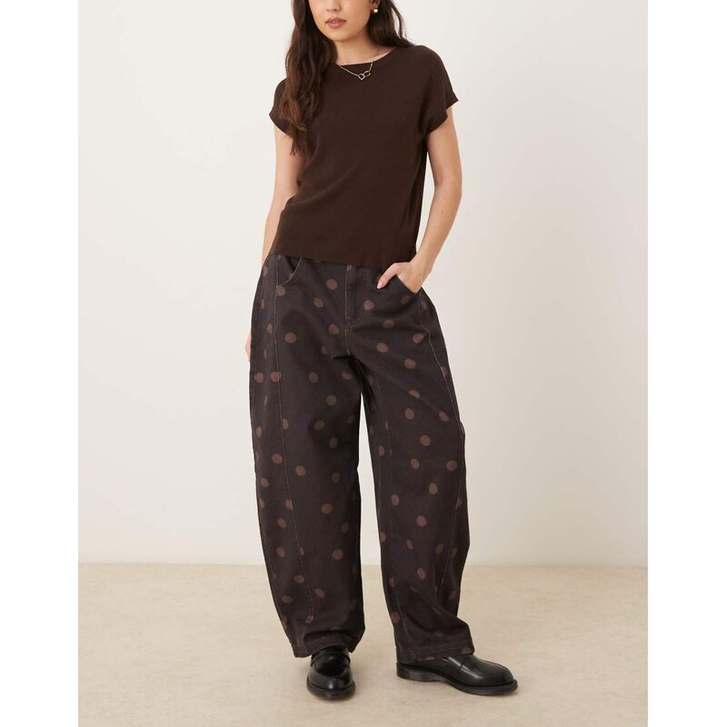 ASOS DESIGN barrel jeans in chocolate polka dot-Brown