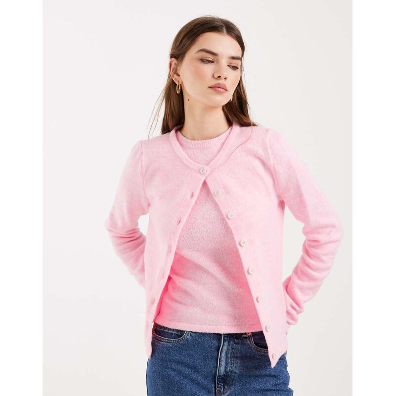 ASOS DESIGN knitted shrunken cardigan co-ord in pink