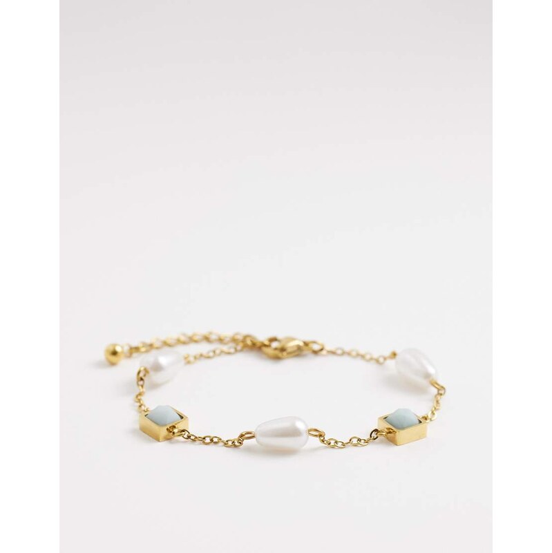 Reclaimed Vintage stainless steel drop bracelet with blue stone with 112538573