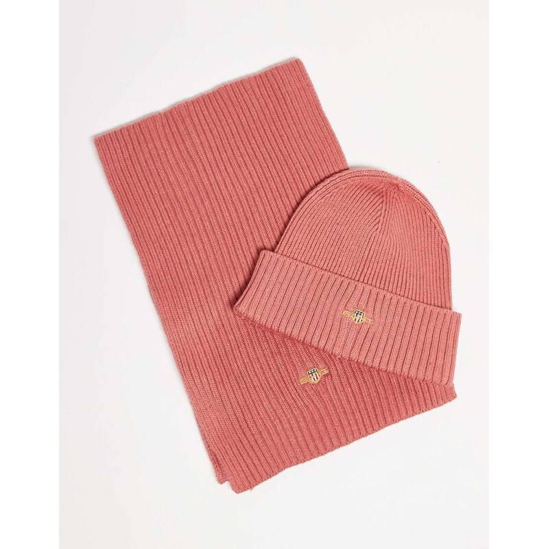 GANT cable knit beanie and scarf gift set in apricot-Black 112522084