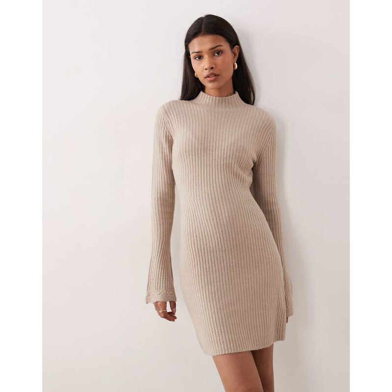 Abercrombie & Fitch mock neck sweater midi dress in cream-White 112522094