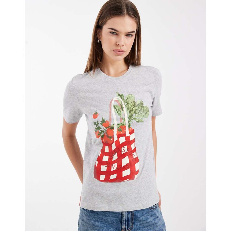 ONLY regular fit t-shirt with tomato print in light grey-White 115730615