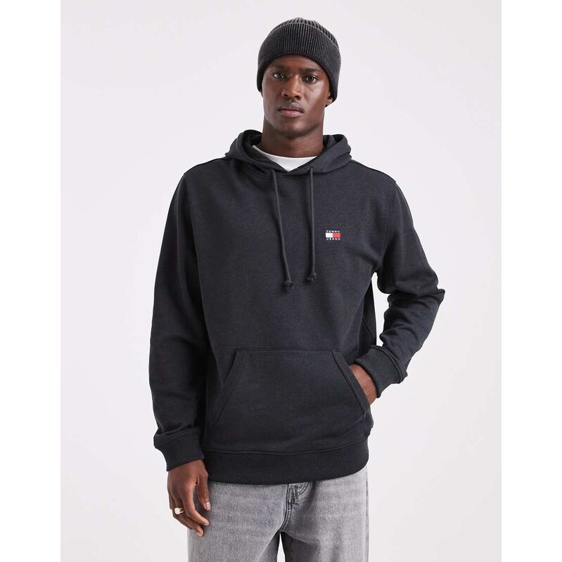 Tommy Jeans chest flag logo hoodie in washed black