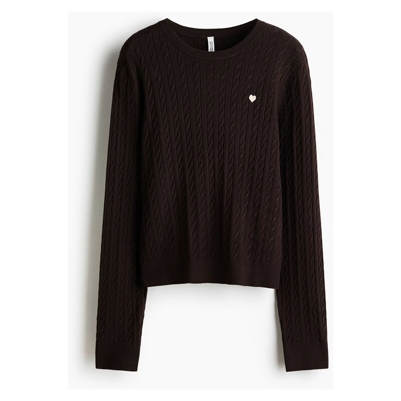 H&M - Svetrs copánkovým vzorem - Tmavě Hnědá
