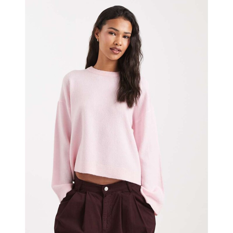 ONLY round neck boxy jumper in light pink