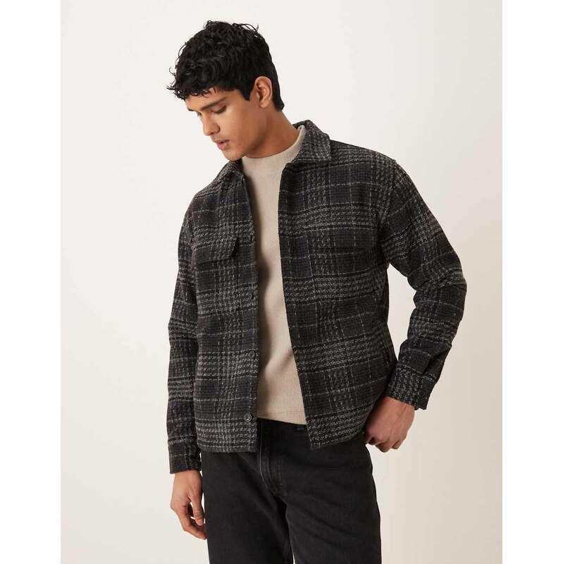 Abercrombie & Fitch relaxed boucle shirt jacket in black plaid