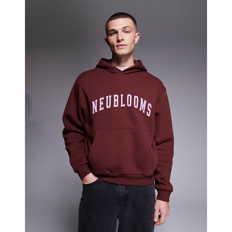 ASOS DESIGN boxy relaxed fit hoodie with chest print in brown