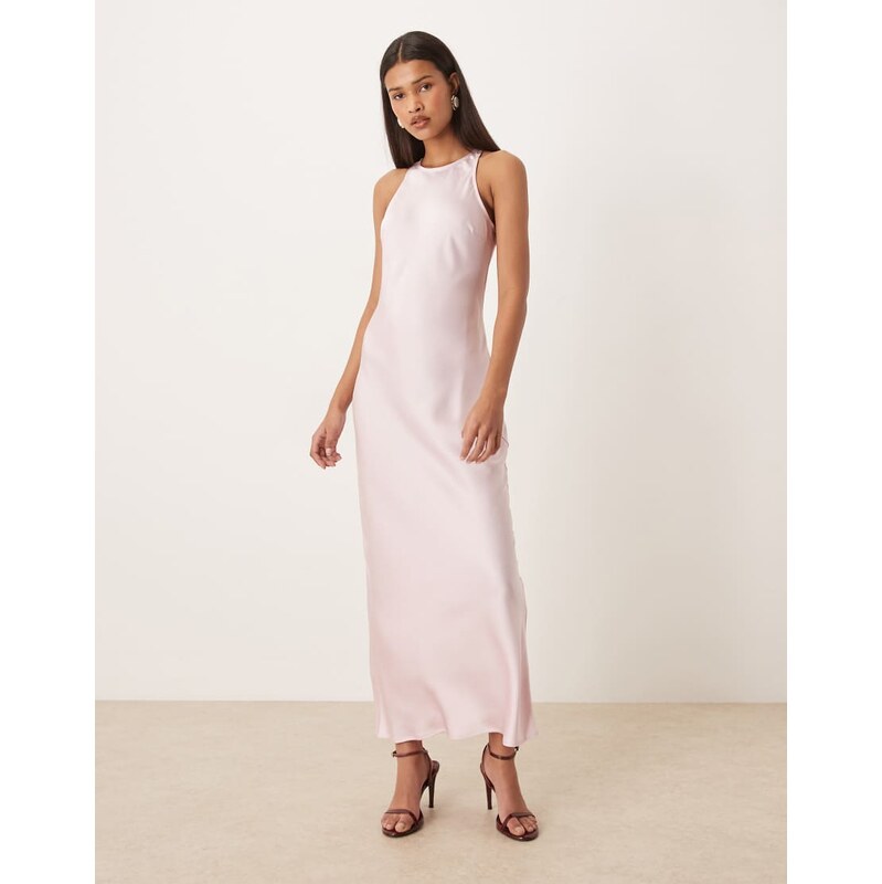 Vila racer satin midaxi dress in cherry blossom-Pink