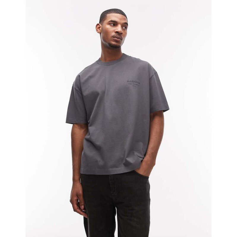 AllSaints Xander tonal logo t-shirt in dark blue