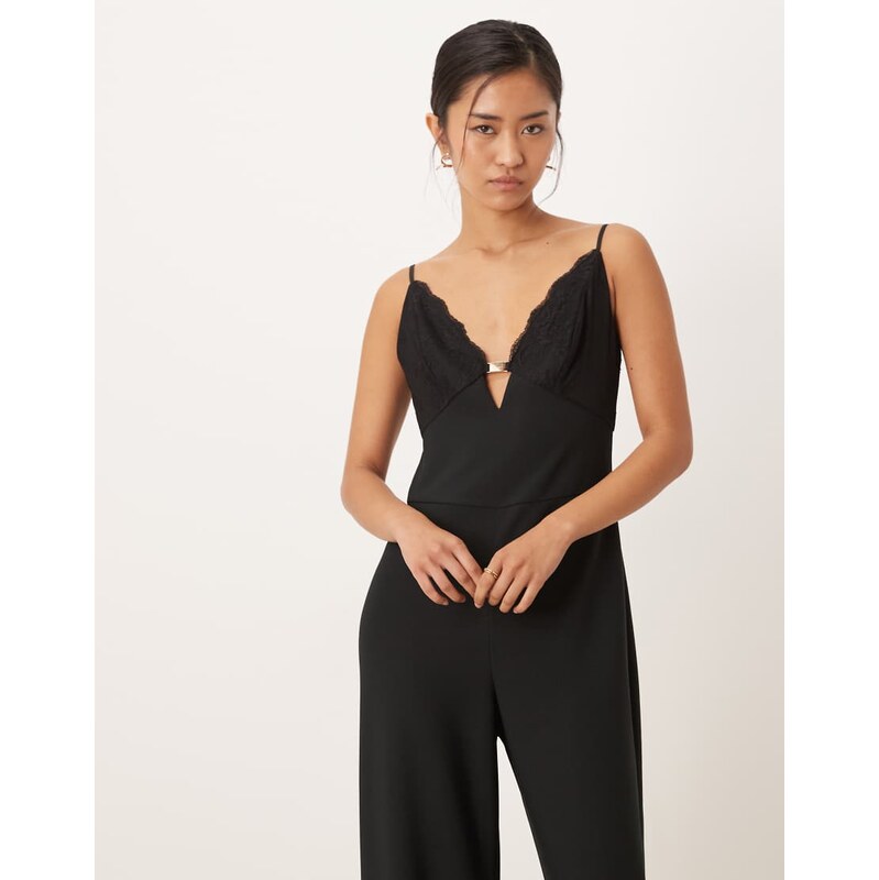 Abercrombie & Fitch plunge jumpsuit with lace detail in black 112522117