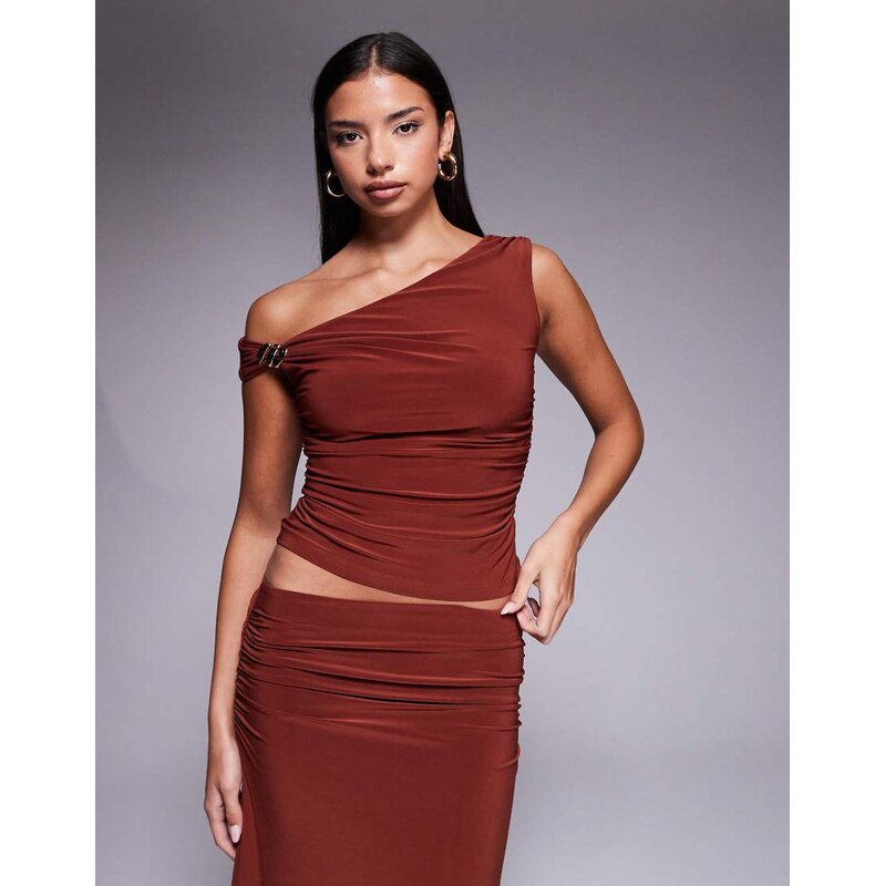 Forever New slinky off the shoulder top co-ord in rust-Brown 112525113