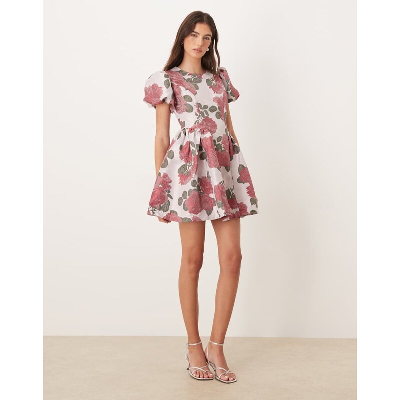 Sister Jane Good Days jacquard puff sleeve mini dress in pink