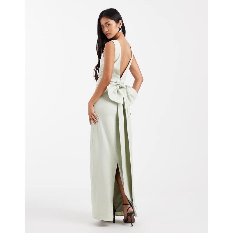 TFNC Bridesmaid bengaline maxi dress with detachable bow back in