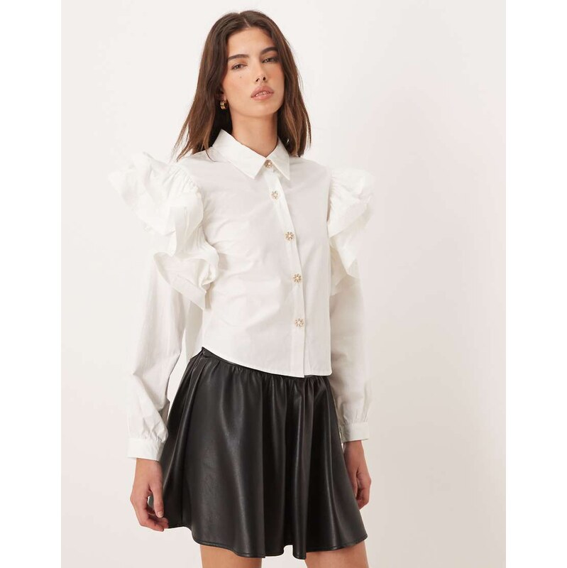Sister Jane Afterglow oversized shoulder ruffle shirt in white