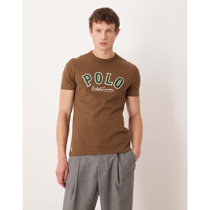 Polo Ralph Lauren large logo custom fit t-shirt in brown 112543966
