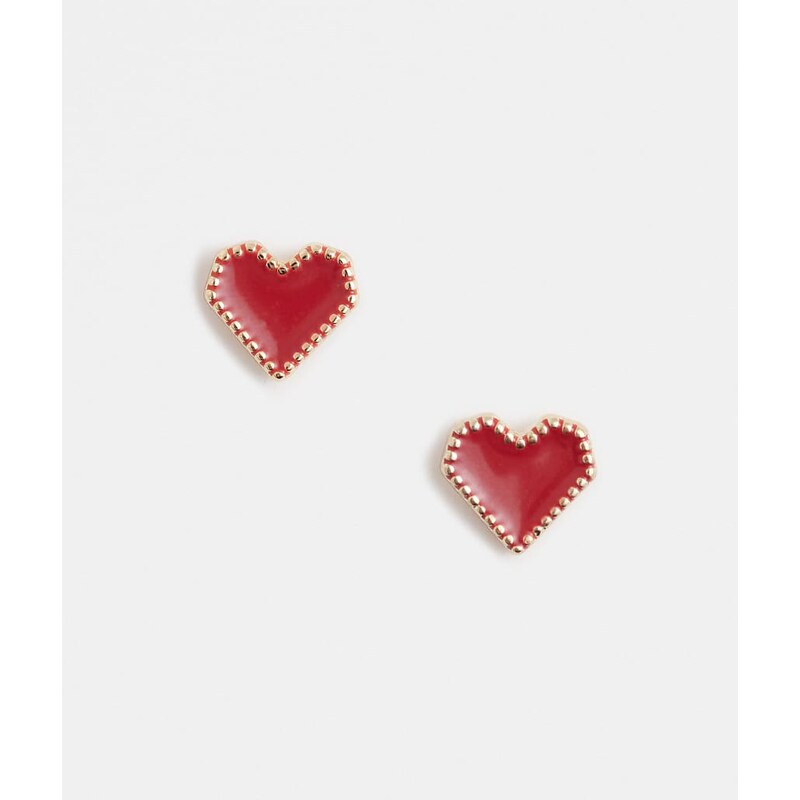 Pieces Valentines heart studs in gold and red