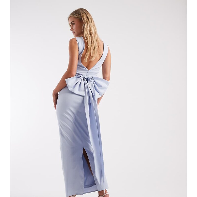 TFNC Petite Bridesmaid bengaline maxi dress with detachable bow back 115518378