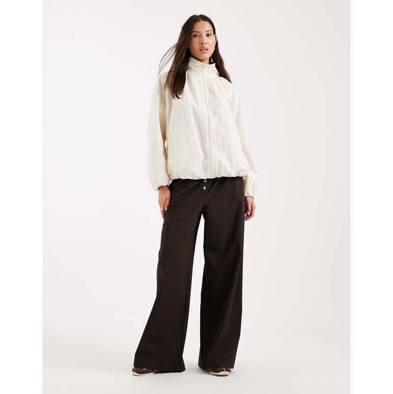 ASOS DESIGN oversized bubble hem track jacket in off white 112538643