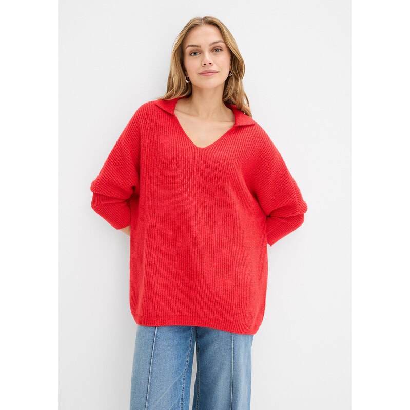 bonprix Oversize svetr s polo límečkem červená Žena 113660661