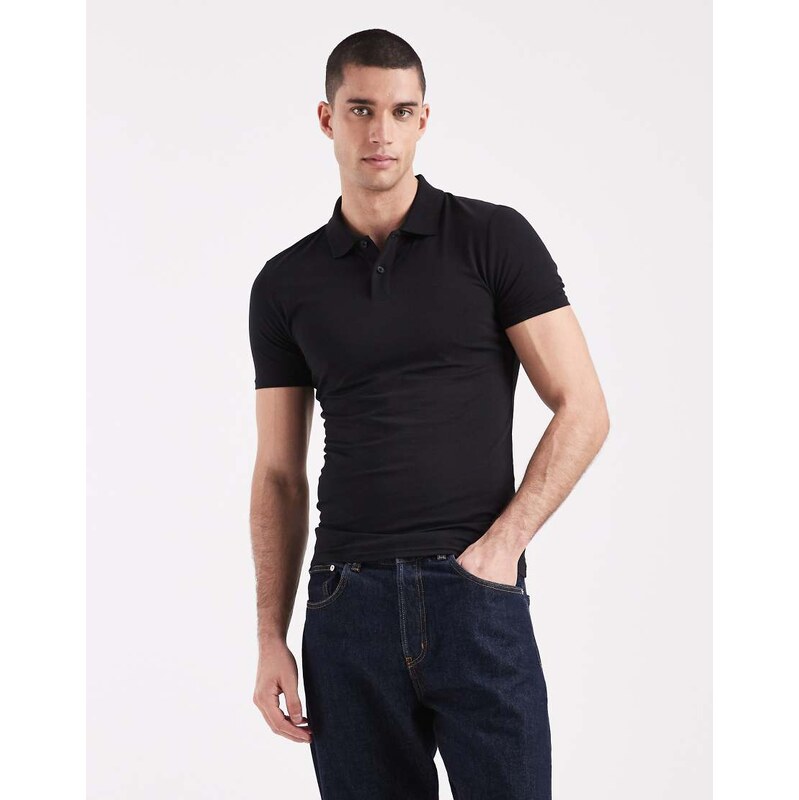 ASOS DESIGN Essentials muscle fit polo in black