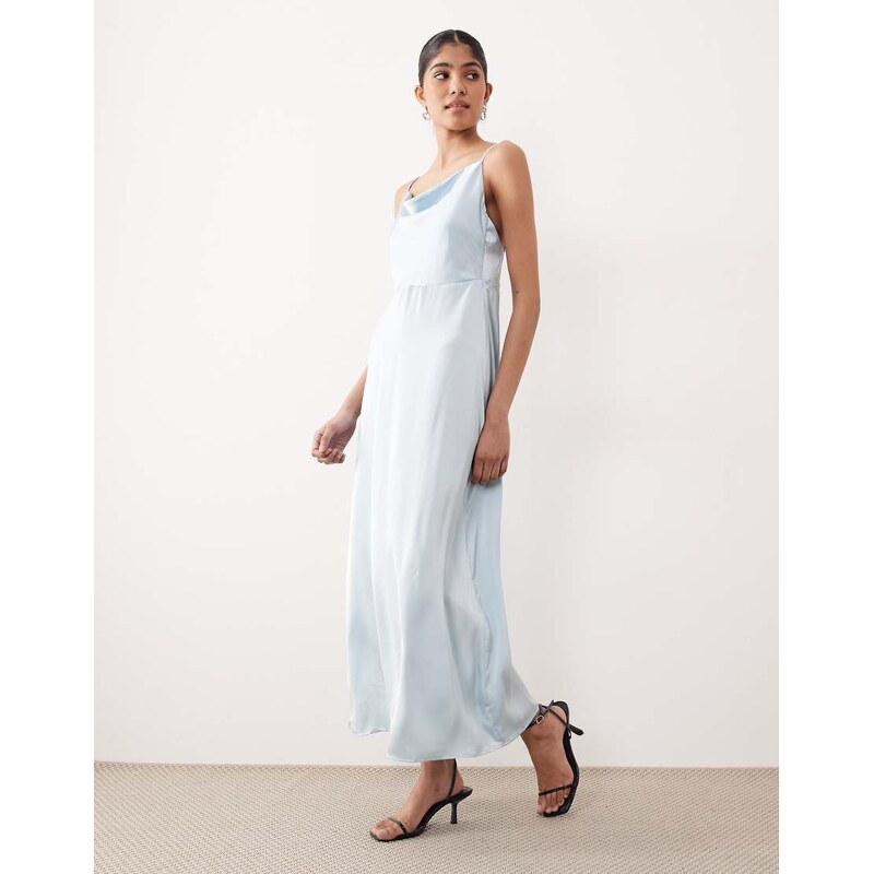 Vila satin cowl neck maxi dress in light blue