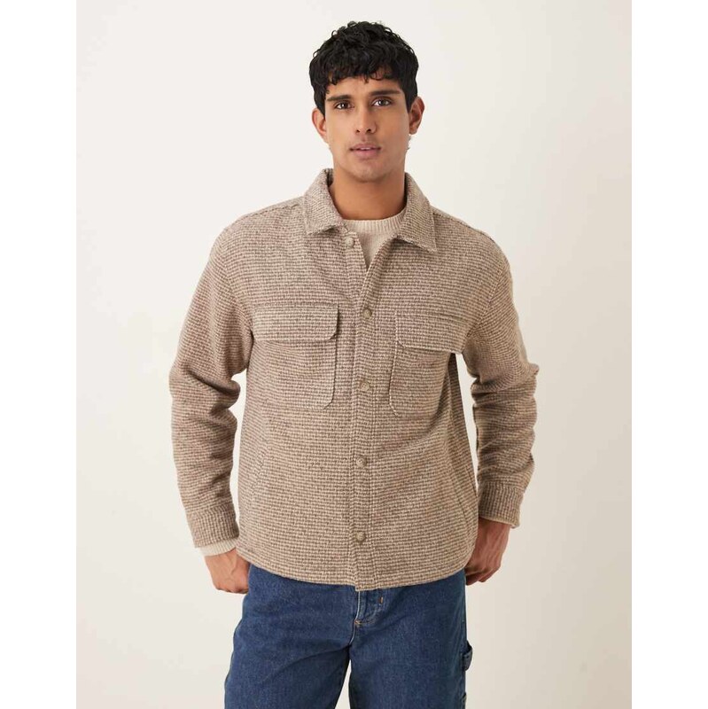Abercrombie & Fitch relaxed boucle shirt jacket in grey/brown
