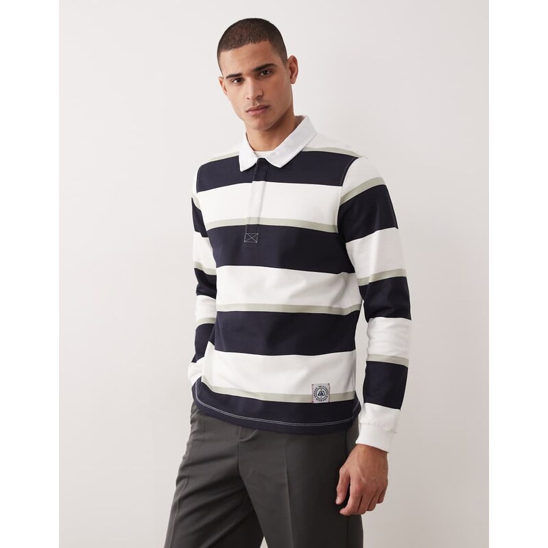 ASOS DESIGN rugby stripe sweatshirt in navy