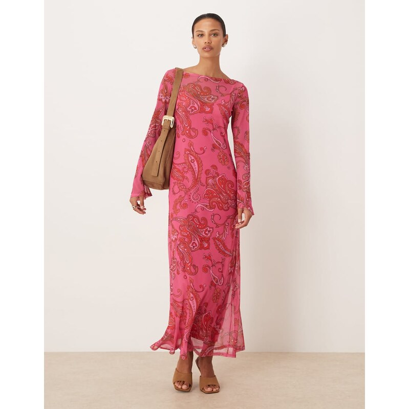 Never Fully Dressed mesh slash neck flared sleeve maxi dress in