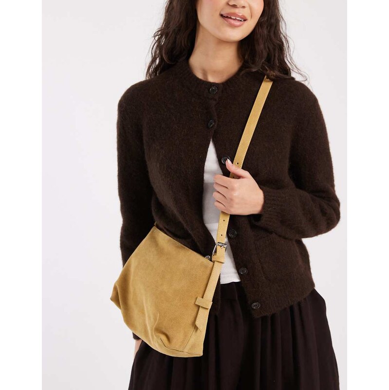 ASOS DESIGN suede adjustable cross body bag in yellow