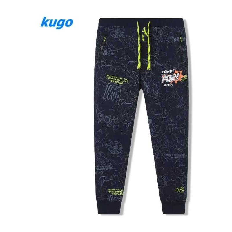 Chlapecké tepláky Kugo FT6029 šedé / zelené doplňky, vel. 146