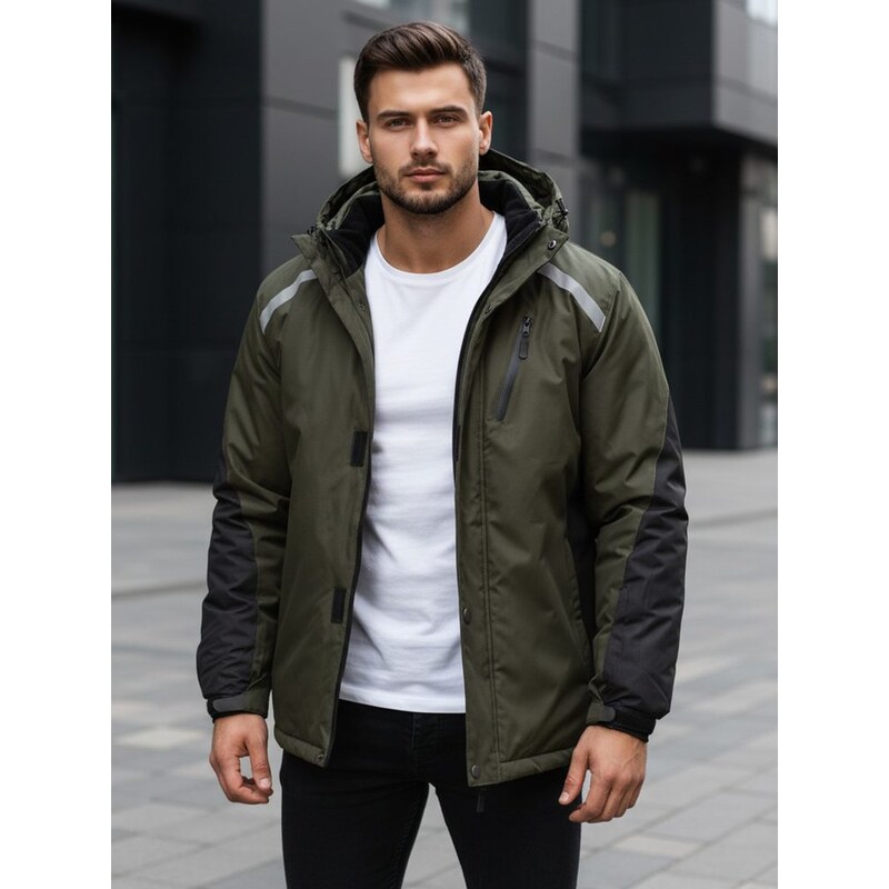 Dstreet Zimní zelená bunda s reflexními prvky