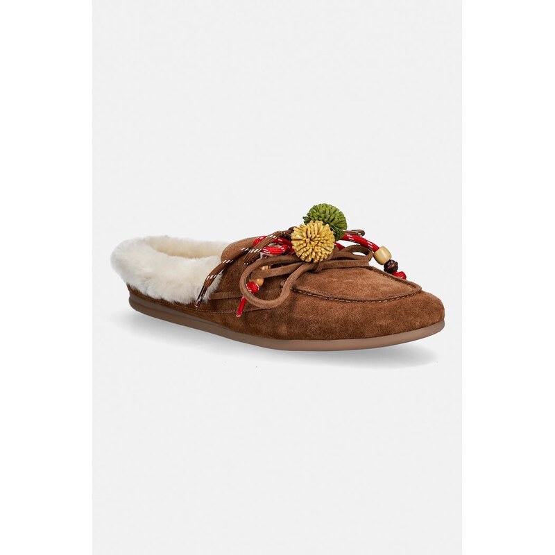Nokwol Semišové papuče Nokwol Coco Fur Tan Suede