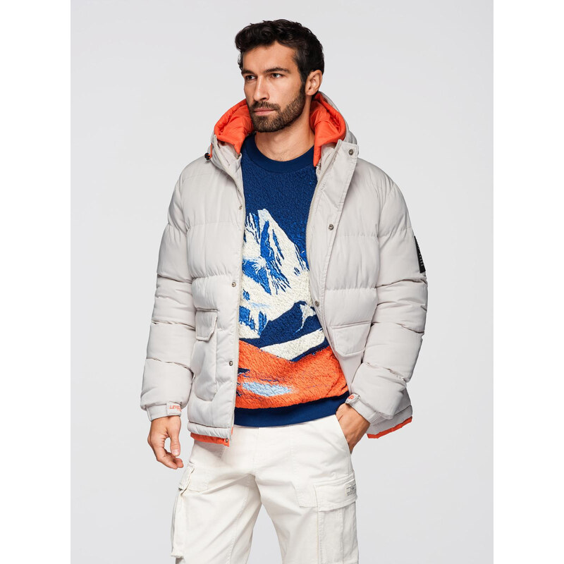 Ombre Mens sports warm jacket with double hood - ash