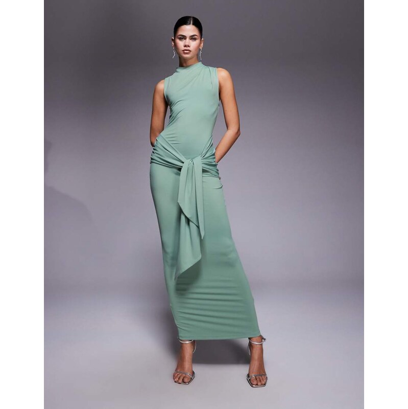 ASOS DESIGN drapey maxi dress in sage-Grey