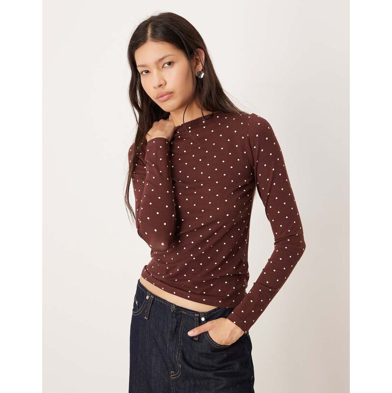 Nobodys Child slash high neck top in brown spot print 112543973