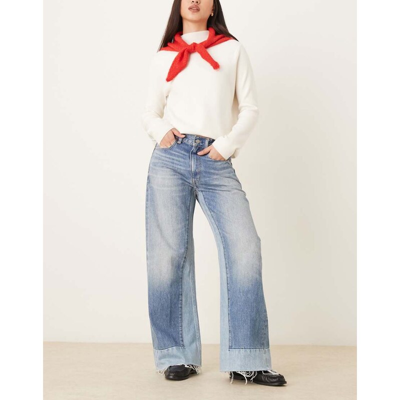 Polo Ralph Lauren wide leg lightweight jeans in mid wash-Blue