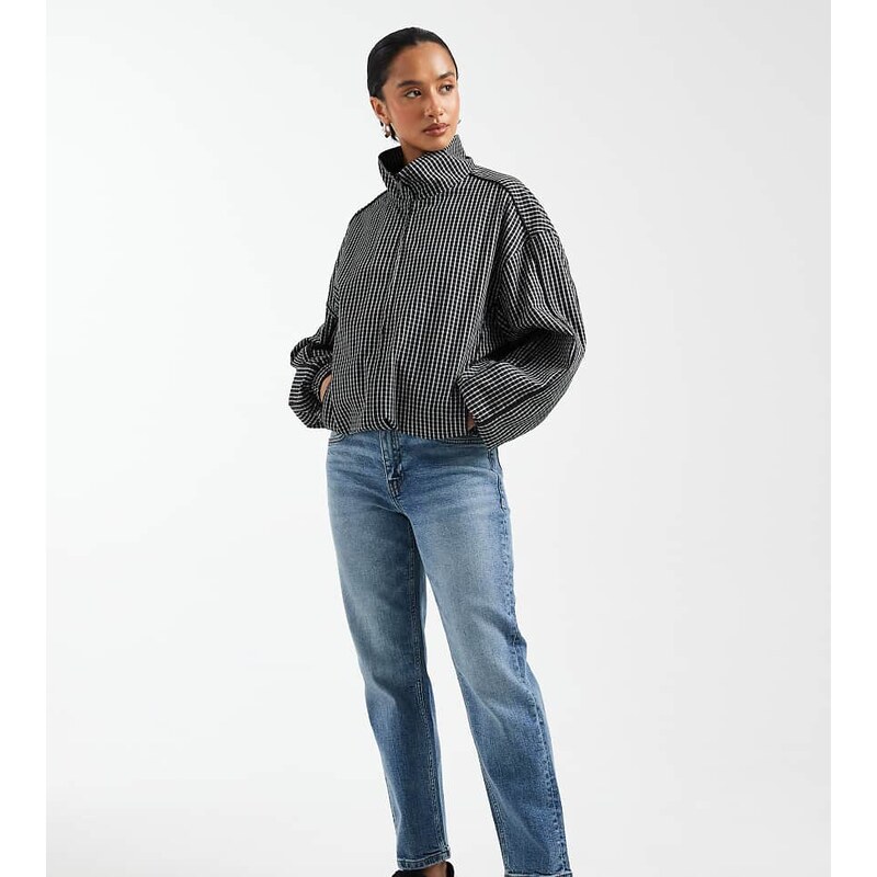 ASOS Petite ASOS DESIGN Petite slim fit mom jeans in vintage wash-Blue 115518221