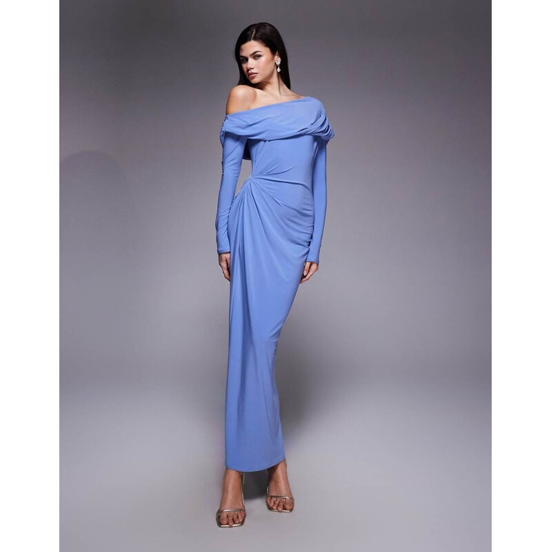 ASOS DESIGN slinky long sleeve fallen shoulder maxi dress with