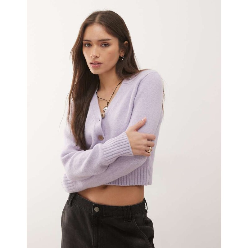 Monki lightweight relaxed cardigan with pockets in lilac-Purple