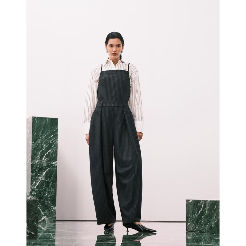 ASOS DESIGN tailored low back dungaree in black pinstripe-Multi 112544074