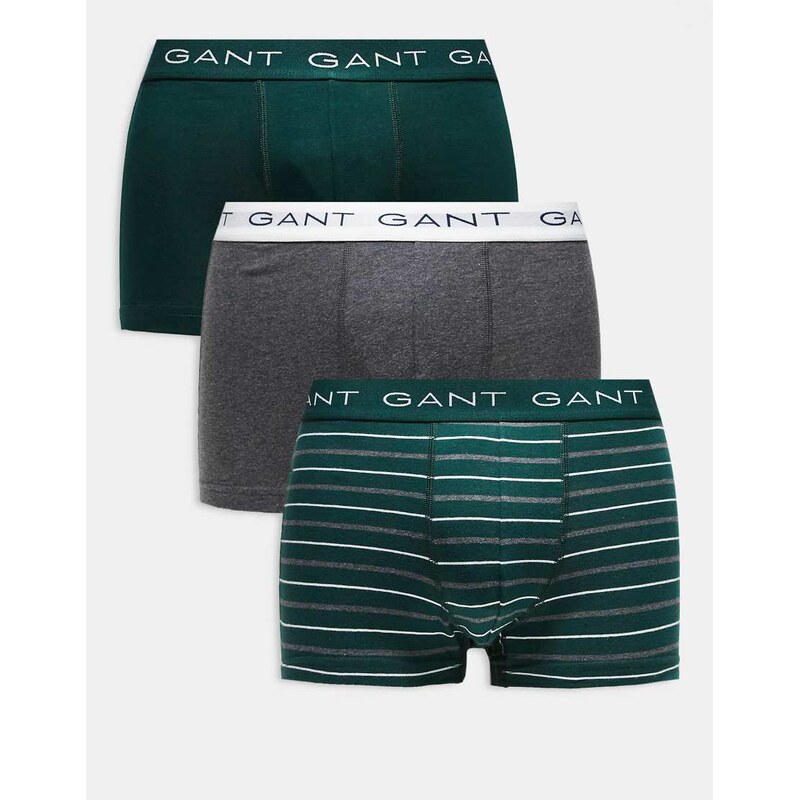 GANT 3-pack stripe trunks with logo waistband in Green and Grey