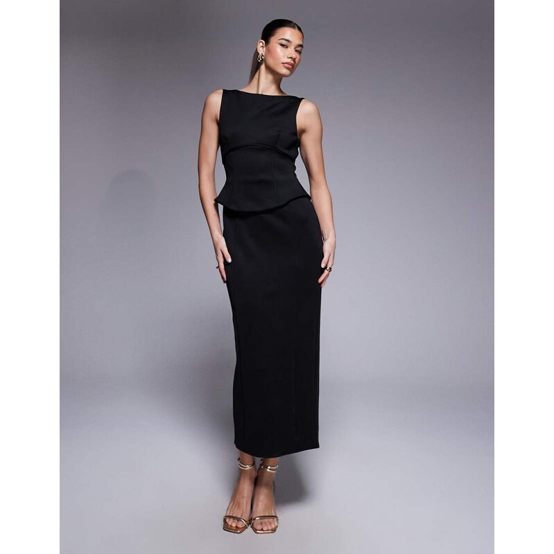 ASOS DESIGN pencil midi dress with peplum corset bodice in black