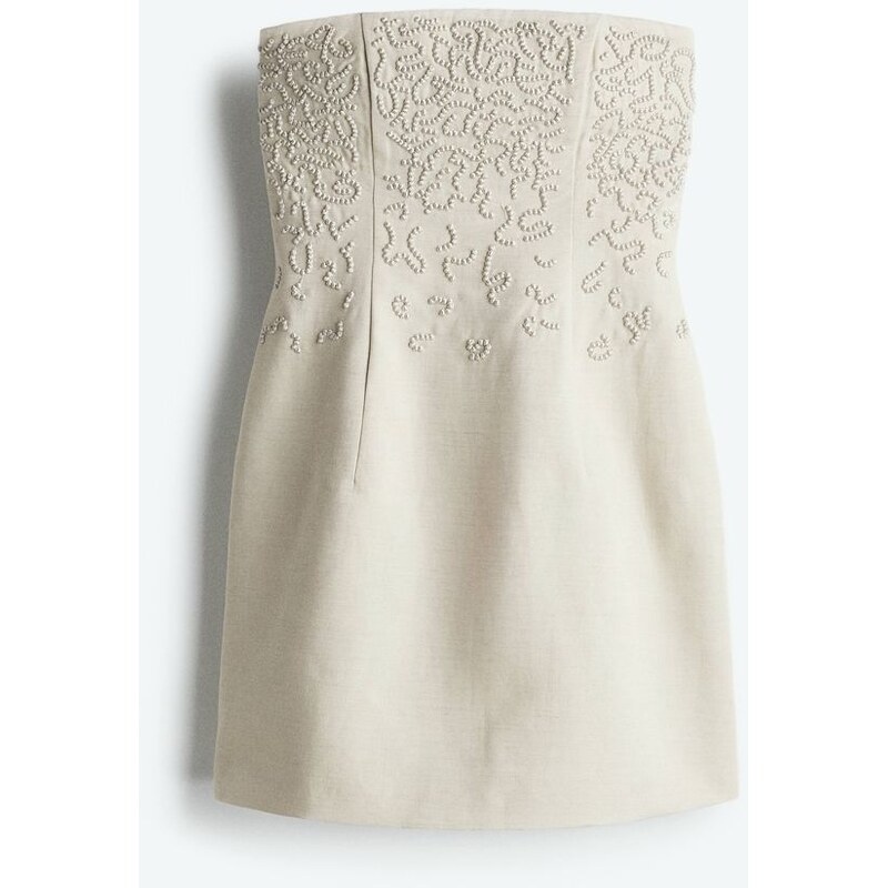 H&M - Šaty bandeau z lněné směsi - Světle Béžová