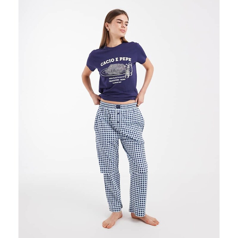 Brave Soul cotton cacio e pepe graphic print t-shirt and check