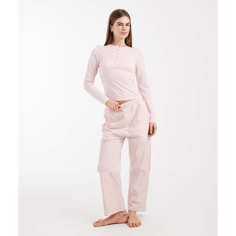 Brave Soul cotton long sleeve henley t-shirt and gingham trouser 112639906
