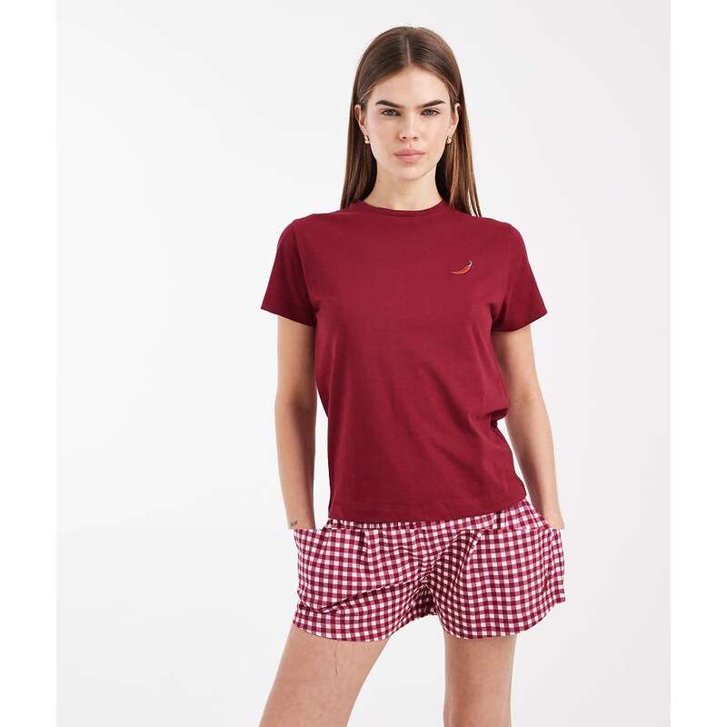 Brave Soul cotton t-shirt and check shorts pyjama set with