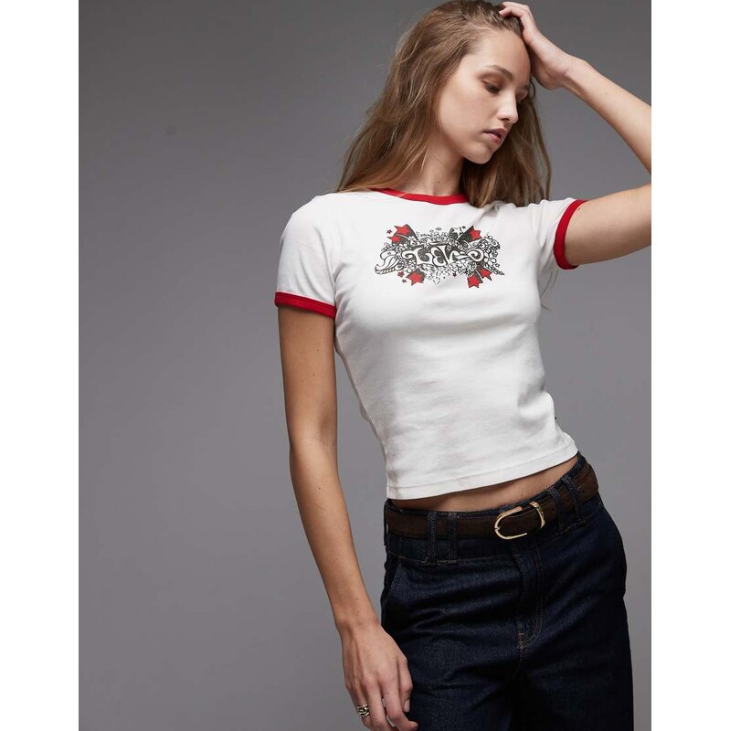 Levis roses graphic ringer tee in white